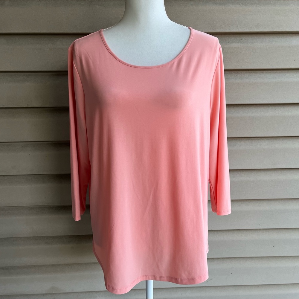 •ROZ & ALI•  Peach Three Quarter Sleeve Pullover Top - Size 1X